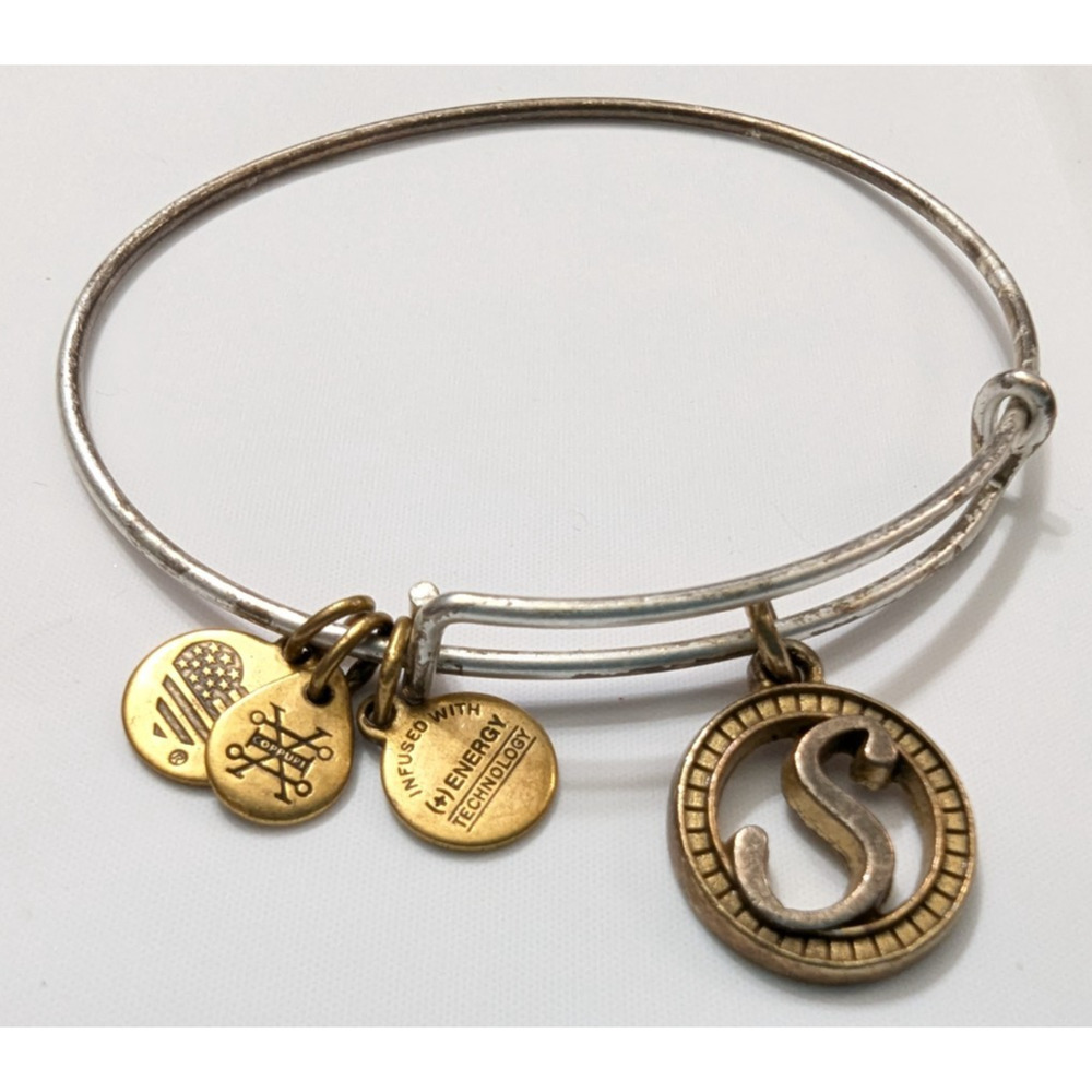 Alex & Ani Initial Letter S Charms Two-Tone‎ Bracelet Non-Magnetic Cut Out